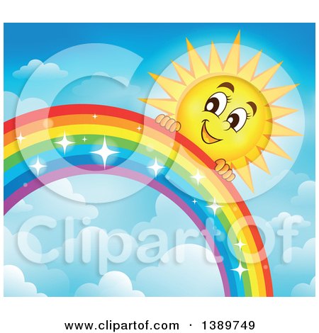 Clipart of a Happy Sun Character Behind a Rainbow - Royalty Free Vector Illustration by visekart