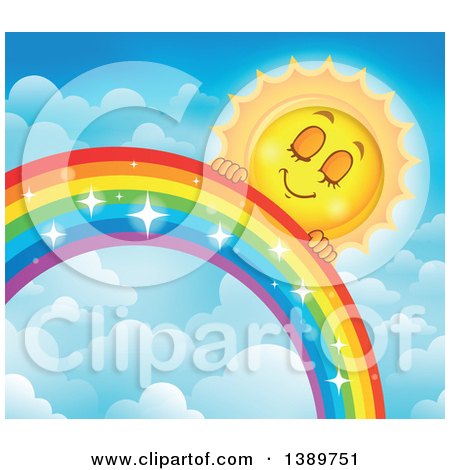 Clipart of a Happy Sun Character Behind a Rainbow - Royalty Free Vector Illustration by visekart