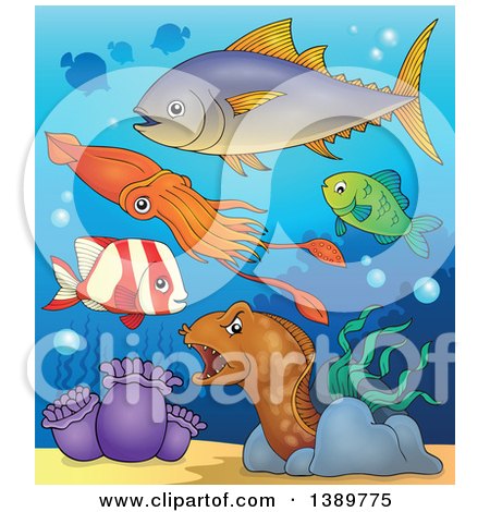 Clipart of Sea Life Underwater - Royalty Free Vector Illustration by visekart
