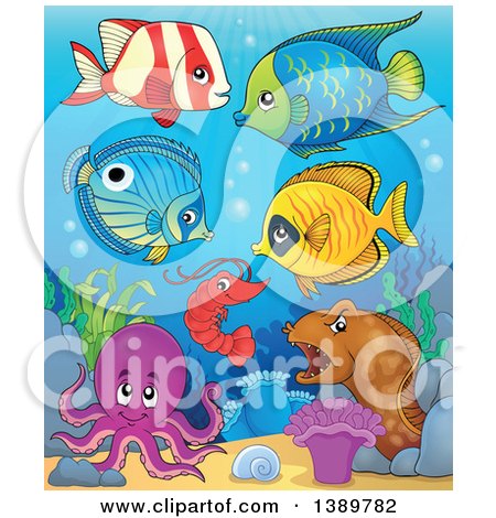 Clipart of Marine Fish Under the Sea - Royalty Free Vector Illustration by visekart