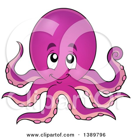 Clipart of a Cartoon Purple Octopus - Royalty Free Vector Illustration by visekart