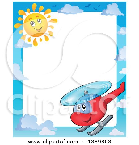 Clipart of a Sky, Cloud, Sun and Helicopter Character Border - Royalty Free Vector Illustration by visekart