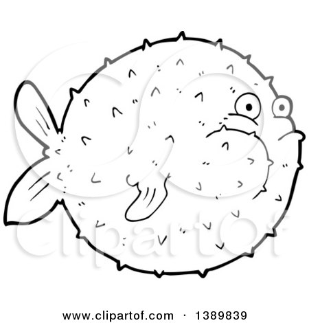 Clipart of a Black and White Lineart Puffer Blow Fish - Royalty Free Vector Illustration by lineartestpilot