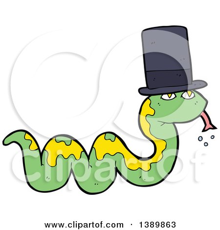 Clipart of a Cartoon Green Snake Wearing a Top Hat - Royalty Free Vector Illustration by lineartestpilot