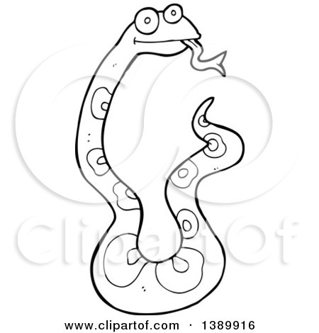 Clipart of a Cartoon Black and White Lineart Snake - Royalty Free Vector Illustration by lineartestpilot