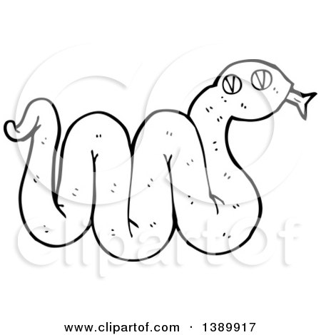 Clipart of a Cartoon Black and White Lineart Snake - Royalty Free Vector Illustration by lineartestpilot