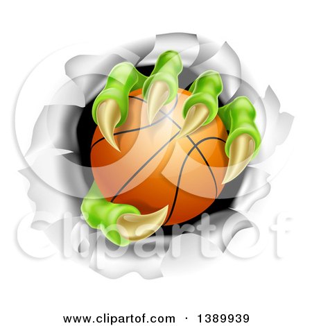 Clipart of Monster Claws Holding a Basketball and Ripping Through a Wall - Royalty Free Vector Illustration by AtStockIllustration