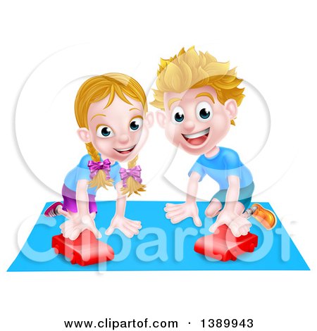 Clipart of a Happy White Girl and Boy Playing with a Toy Car - Royalty Free Vector Illustration by AtStockIllustration