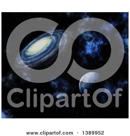 Clipart of a 3d Fictional Planet and Spiral Galaxy - Royalty Free Illustration by KJ Pargeter