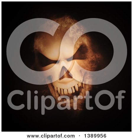 Clipart of a 3d Laughing Evil Human Skull with Smoke Effect, on Black - Royalty Free Illustration by KJ Pargeter