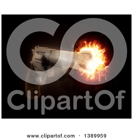 Clipart of a 3d Gun with an Exploding Barrel on Black - Royalty Free Illustration by KJ Pargeter