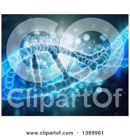 Clipart of a Background of a 3d DNA Strand on Blue - Royalty Free Illustration by KJ Pargeter