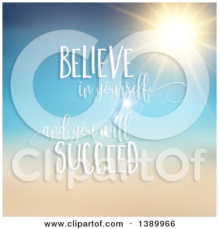 Clipart of a Believe in Yourself and You Will Succeed Quote over a Sunset Sky - Royalty Free Vector Illustration by KJ Pargeter