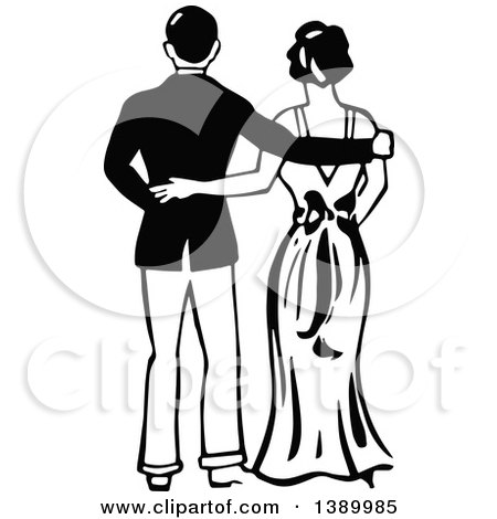 Clipart of a Vintage Black and White Couple from Behind - Royalty Free Vector Illustration by Prawny Vintage