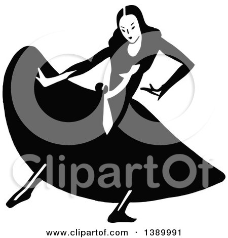 Clipart of a Vintage Black and White Woman Dancing - Royalty Free Vector Illustration by Prawny Vintage