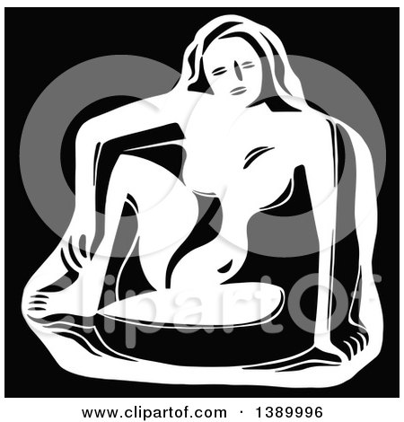 Clipart of a Vintage Black and White Sculpture of a Woman - Royalty Free Vector Illustration by Prawny Vintage