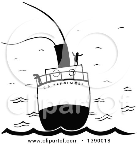 Clipart of Vintage Black and White People on a Boat, Ss Happiness - Royalty Free Vector Illustration by Prawny Vintage