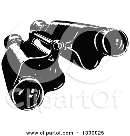 Clipart of a Vintage Black and White Pair of Binoculars - Royalty Free Vector Illustration by Prawny Vintage