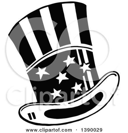Clipart of a Vintage Black and White American Top Hat - Royalty Free Vector Illustration by Prawny Vintage