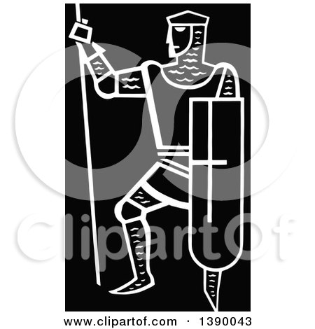 Clipart of a Vintage Black and White Knight - Royalty Free Vector Illustration by Prawny Vintage