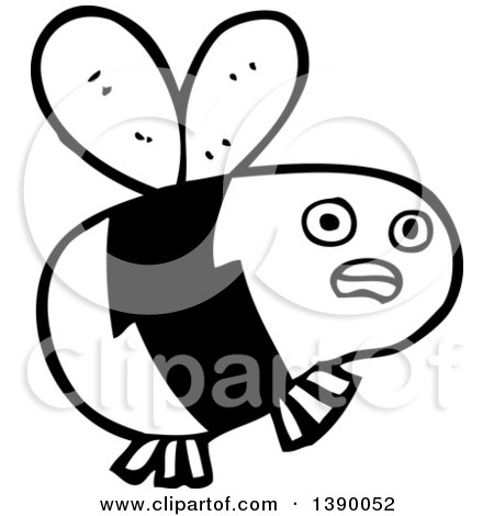 Clipart of a Cartoon Black and White Lineart Bee - Royalty Free Vector Illustration by lineartestpilot