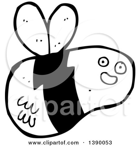 Clipart of a Cartoon Black and White Lineart Bee - Royalty Free Vector Illustration by lineartestpilot