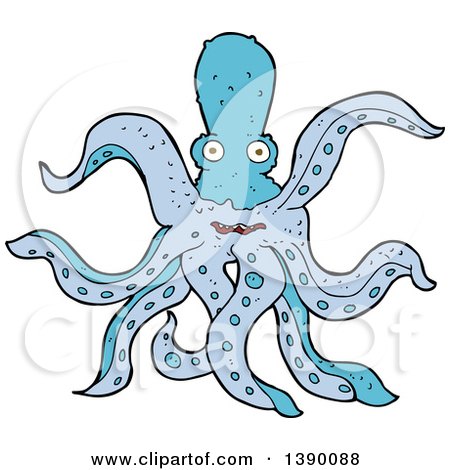 Clipart of a Blue Octopus - Royalty Free Vector Illustration by lineartestpilot