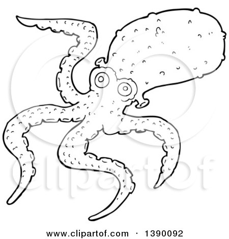 Clipart of a Black and White Lineart Octopus - Royalty Free Vector Illustration by lineartestpilot