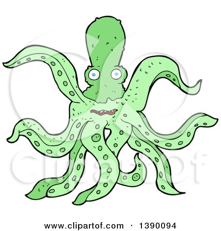 Clipart of a Green Octopus - Royalty Free Vector Illustration by lineartestpilot