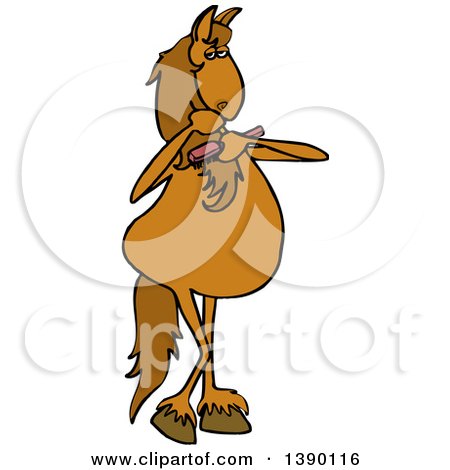 Clipart of a Cartoon Brown Horse Combing Its Mane - Royalty Free Vector Illustration by djart