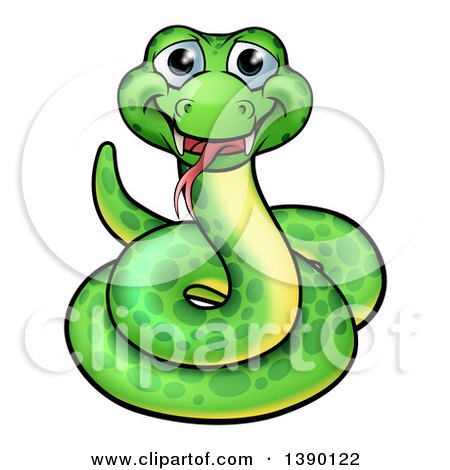 Clipart of a Cartoon Happy Green Coiled Snake - Royalty Free Vector Illustration by AtStockIllustration