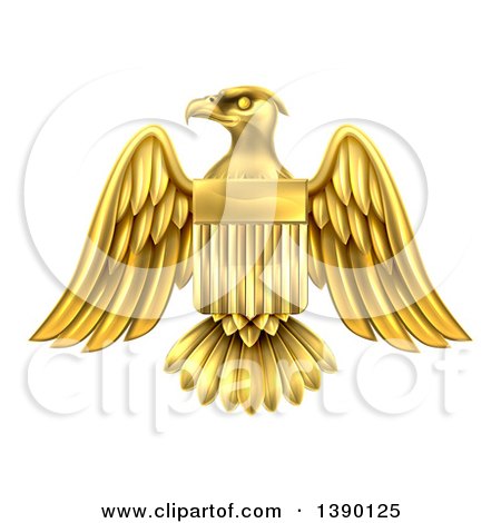 Clipart of a Gold Heraldic American Coat of Arms Eagle with a Shield - Royalty Free Vector Illustration by AtStockIllustration