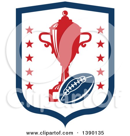 Clipart of a Football in a Shield with Stars and a Trophy - Royalty Free Vector Illustration by Vector Tradition SM