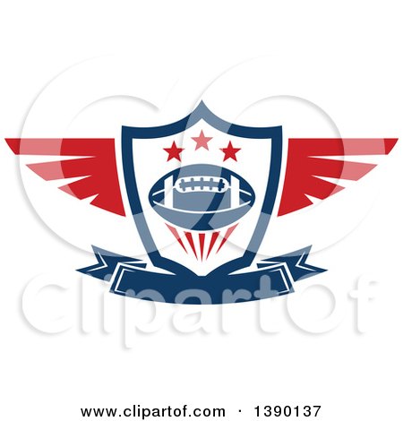 Clipart of a Blue and Red Winged Shield with a Football, Stars and Banner - Royalty Free Vector Illustration by Vector Tradition SM