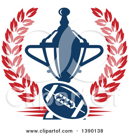 Clipart of a Blue Football and Trophy in a Red Wreath - Royalty Free Vector Illustration by Vector Tradition SM