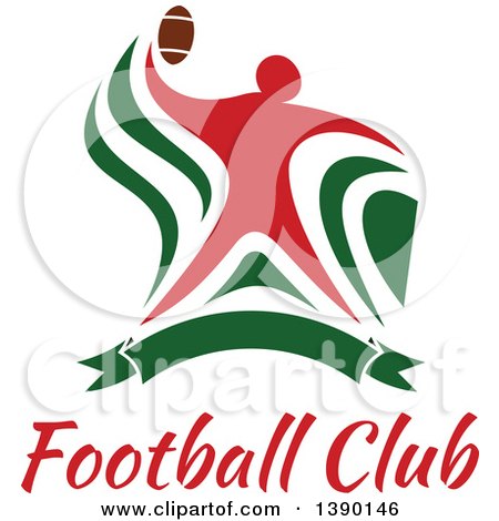 Clipart of a Red Football Player Throwing over a Green Banner and Text - Royalty Free Vector Illustration by Vector Tradition SM