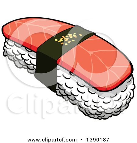 Clipart of a Piece of Nigiri Sushi with Smoked Salmon - Royalty Free Vector Illustration by Vector Tradition SM