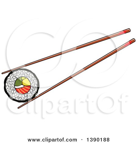 Clipart of Chopsticks Holding a Sushi Roll - Royalty Free Vector Illustration by Vector Tradition SM