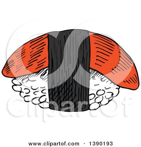 Clipart of a Sketched Piece of Nigiri Sushi with Smoked Salmon or Tuna - Royalty Free Vector Illustration by Vector Tradition SM