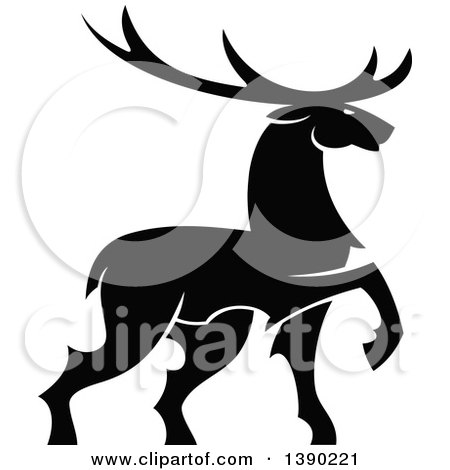 Clipart of a Black Silhouetted Bull Elk - Royalty Free Vector Illustration by Vector Tradition SM