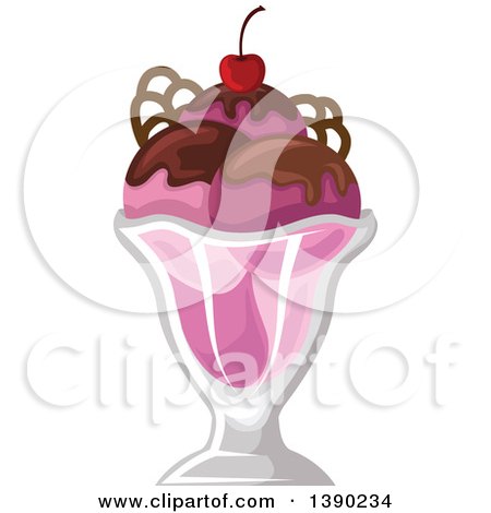 Clipart of a Cherry and Chocolate Ice Cream Sundae Dessert - Royalty Free Vector Illustration by Vector Tradition SM
