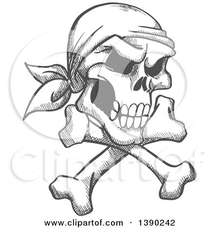 Clipart of a Sketched Gray Pirate Skull and Crossbones - Royalty Free Vector Illustration by Vector Tradition SM