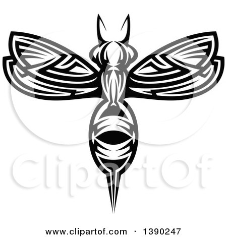 Clipart of a Black and White Tribal Styled Wasp - Royalty Free Vector Illustration by Vector Tradition SM