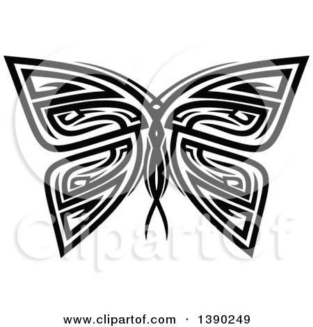 Clipart of a Black and White Tribal Styled Butterfly or Moth - Royalty Free Vector Illustration by Vector Tradition SM