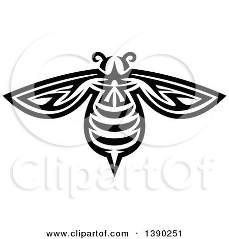 Clipart of a Black and White Tribal Styled Bee - Royalty Free Vector Illustration by Vector Tradition SM