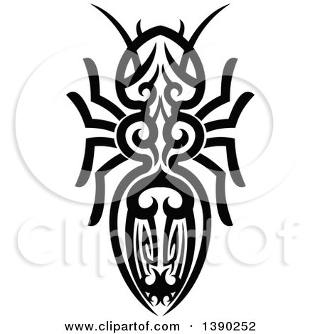 Clipart of a Black and White Tribal Styled Ant - Royalty Free Vector Illustration by Vector Tradition SM