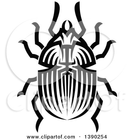 Clipart of a Black and White Tribal Styled Beetle - Royalty Free Vector Illustration by Vector Tradition SM