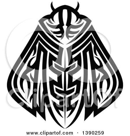 Clipart of a Black and White Tribal Styled Moth - Royalty Free Vector Illustration by Vector Tradition SM