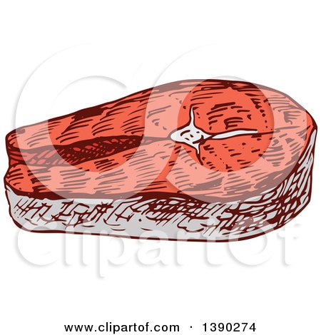 Clipart of a Sketched Salmon Steak - Royalty Free Vector Illustration by Vector Tradition SM
