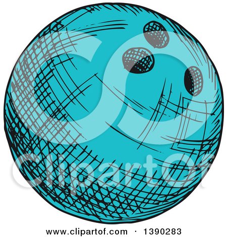 Clipart of a Sketched Blue Bowling Ball - Royalty Free Vector Illustration by Vector Tradition SM